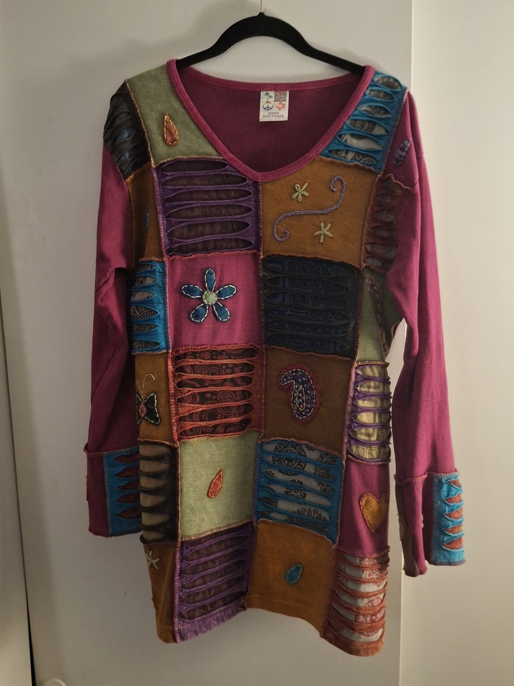 India Boutique Women's Embroidered Patchwork Multicolor Tunic Sweater